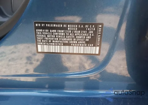 2017 Volkswagen Jetta 1.4T S z USA, uszkodzony, nr VIN 3VW2B7AJ4HM257929